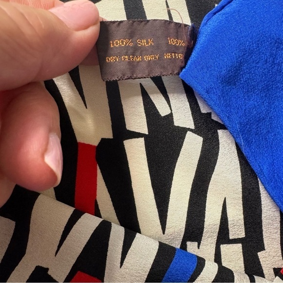 YSL Vintage 80s Blue Abstract Silk Scarf 34" - Picture 8 of 9